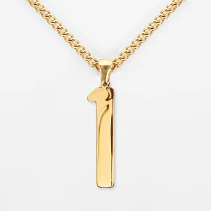 1 Number Pendant with Chain Necklace - Gold Plated Stainless Steel