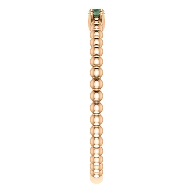 14KT GOLD .12 CTW ALEXANDRITE 3 STONE BEADED STACKABLE RING