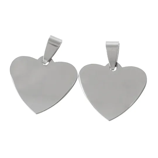 2 Stainless Steel Metal Stamping Blanks Charm Pendants with Bail, HEART 15/16 x 13/16 . 15 gauge  msb0110