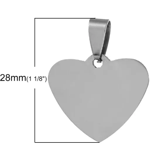 2 Stainless Steel Metal Stamping Blanks Charm Pendants with Bail, HEART 15/16 x 13/16 . 15 gauge  msb0110