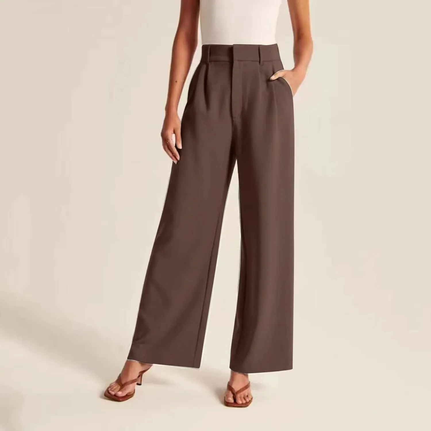 Dress Pants Women Casual High Waist Wide Leg Pants Summer Straight Leg Pant Dressy Long Work Trousers with Pockets