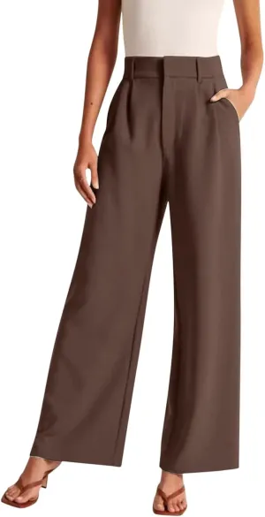 Dress Pants Women Casual High Waist Wide Leg Pants Summer Straight Leg Pant Dressy Long Work Trousers with Pockets