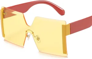 Fashion Oversized Square Rimless Sunglasses Women Flat Top Big Sun Glasses Female One Piece Travel Gafa (Color : 01, Size