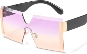 Fashion Oversized Square Rimless Sunglasses Women Flat Top Big Sun Glasses Female One Piece Travel Gafa (Color : 02, Size