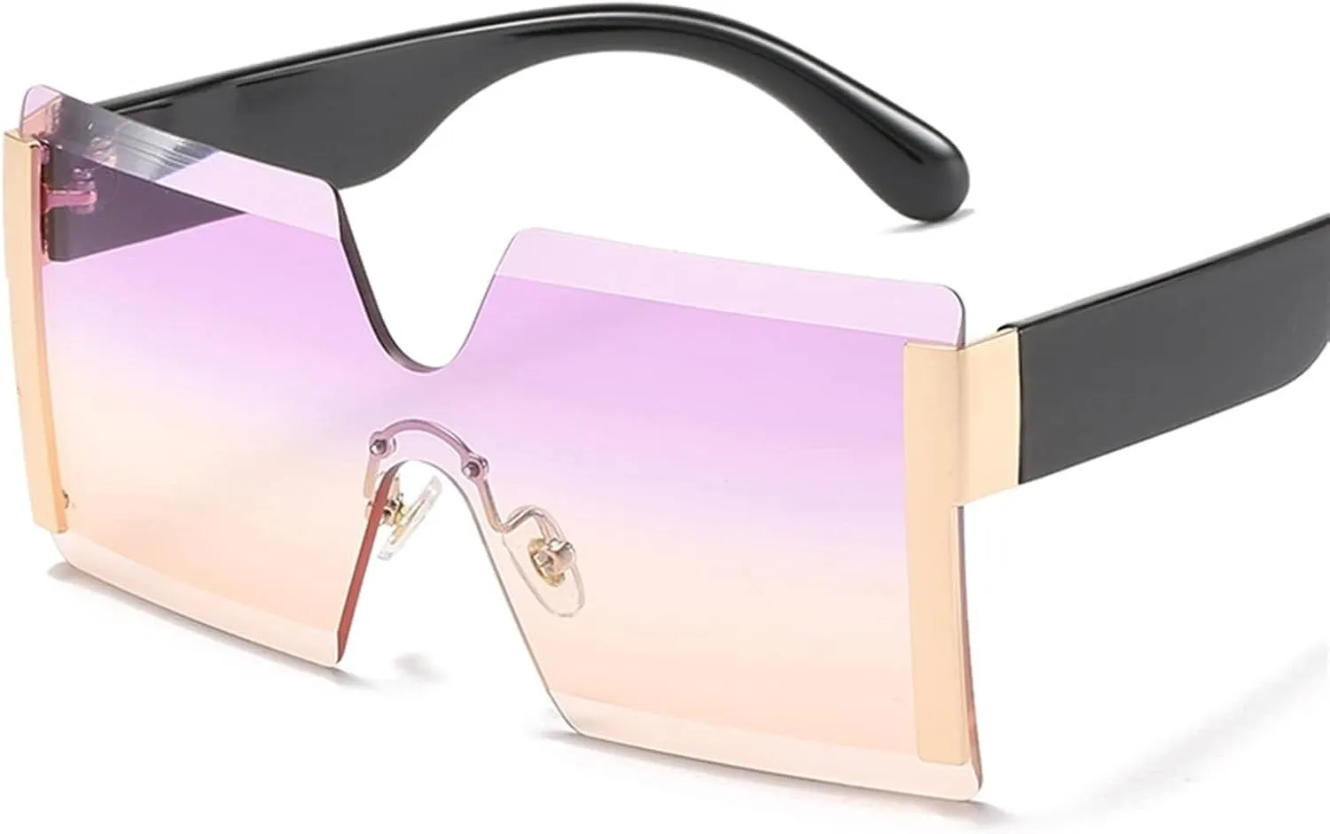 Fashion Oversized Square Rimless Sunglasses Women Flat Top Big Sun Glasses Female One Piece Travel Gafa (Color : 02, Size