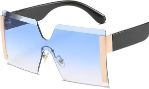Fashion Oversized Square Rimless Sunglasses Women Flat Top Big Sun Glasses Female One Piece Travel Gafa (Color : 03, Size