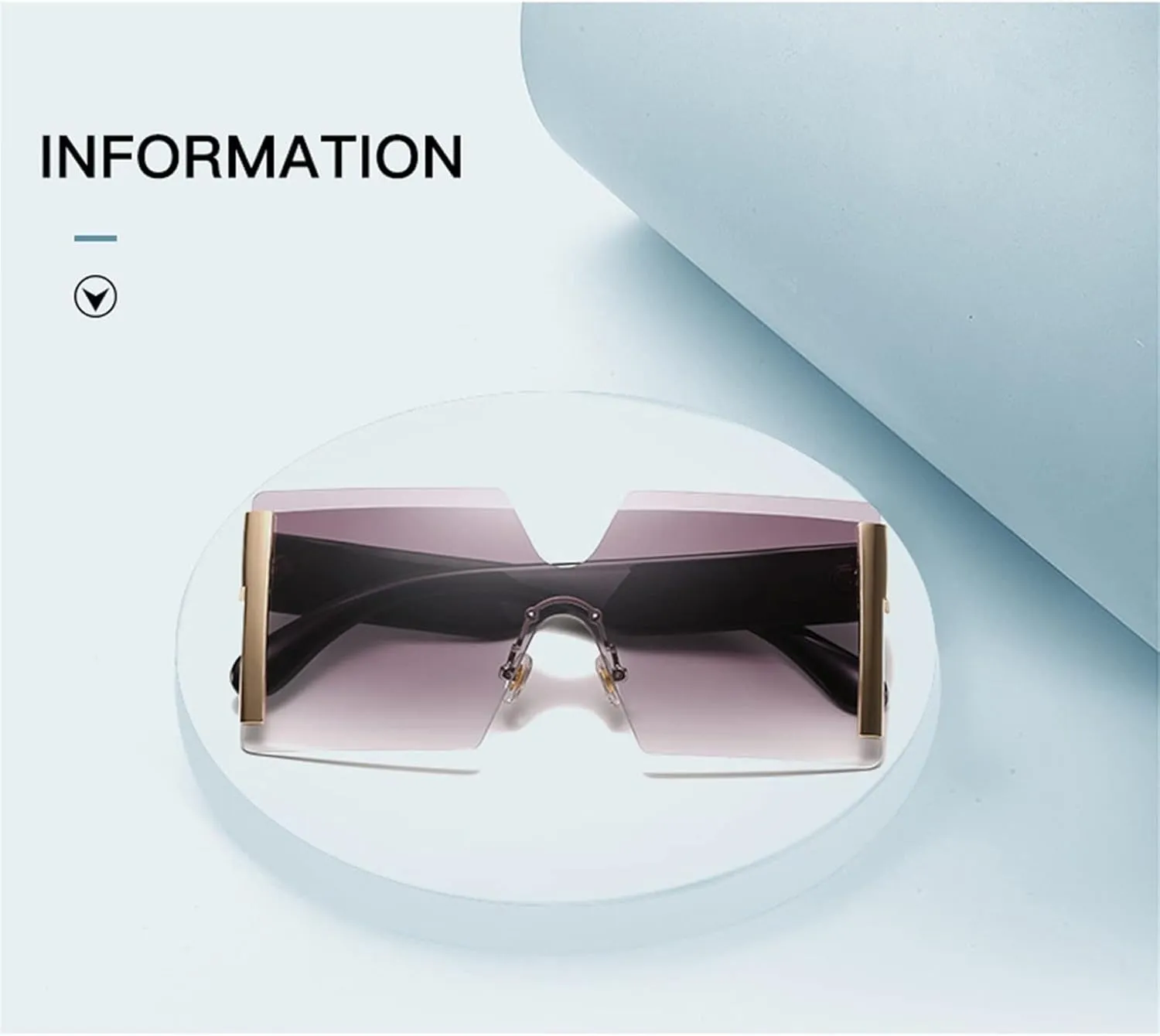Fashion Oversized Square Rimless Sunglasses Women Flat Top Big Sun Glasses Female One Piece Travel Gafa (Color : 03, Size