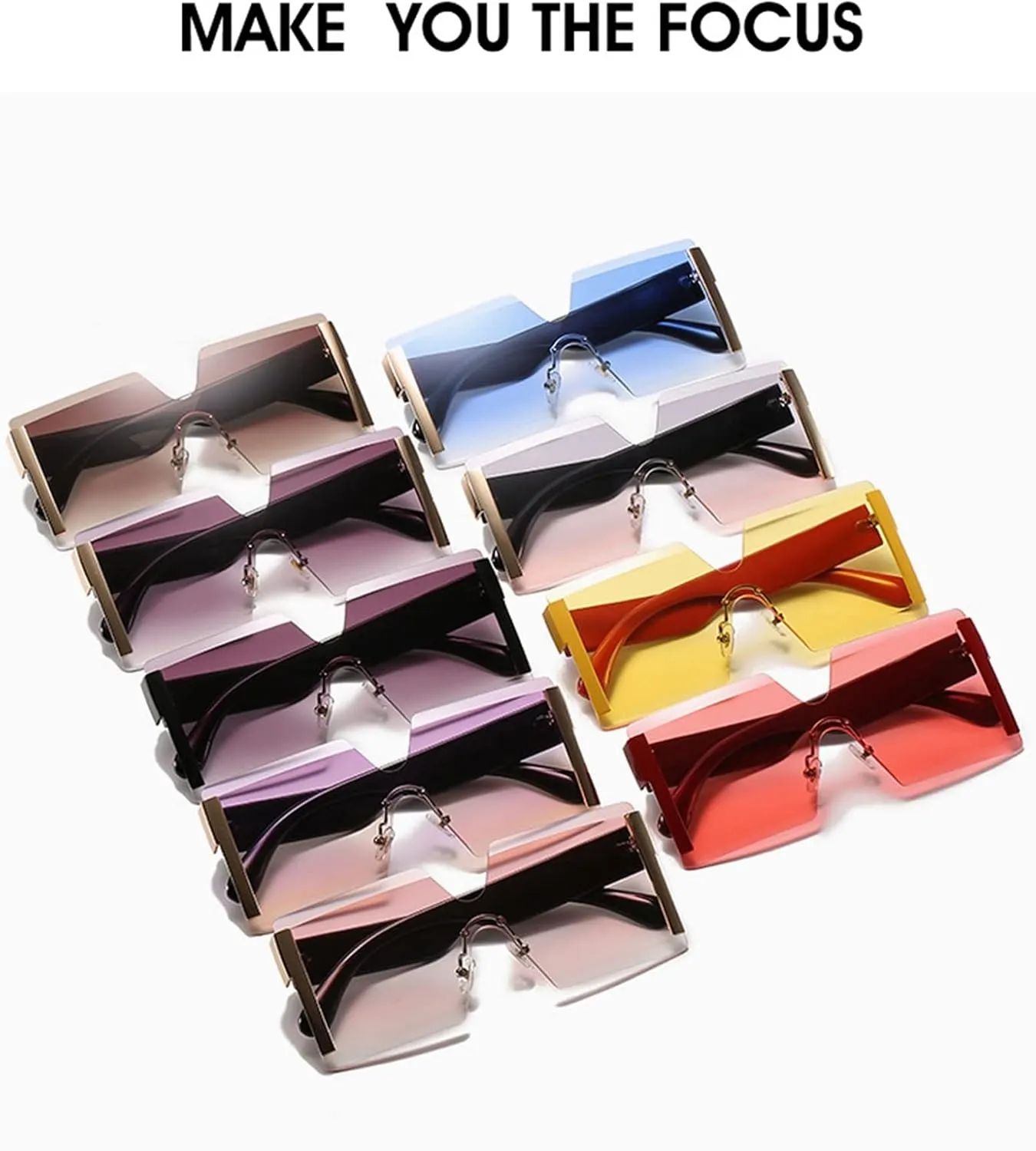 Fashion Oversized Square Rimless Sunglasses Women Flat Top Big Sun Glasses Female One Piece Travel Gafa (Color : 03, Size