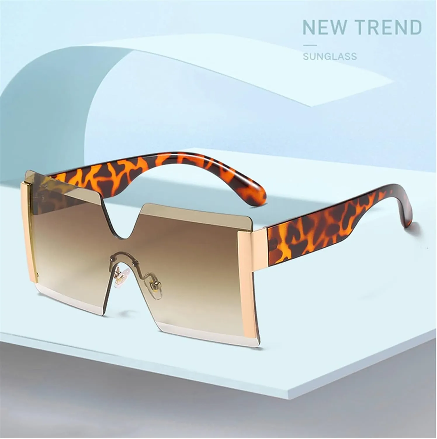Fashion Oversized Square Rimless Sunglasses Women Flat Top Big Sun Glasses Female One Piece Travel Gafa (Color : 04, Size