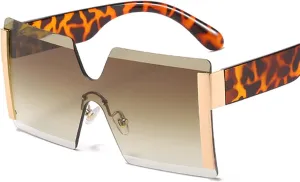 Fashion Oversized Square Rimless Sunglasses Women Flat Top Big Sun Glasses Female One Piece Travel Gafa (Color : 04, Size