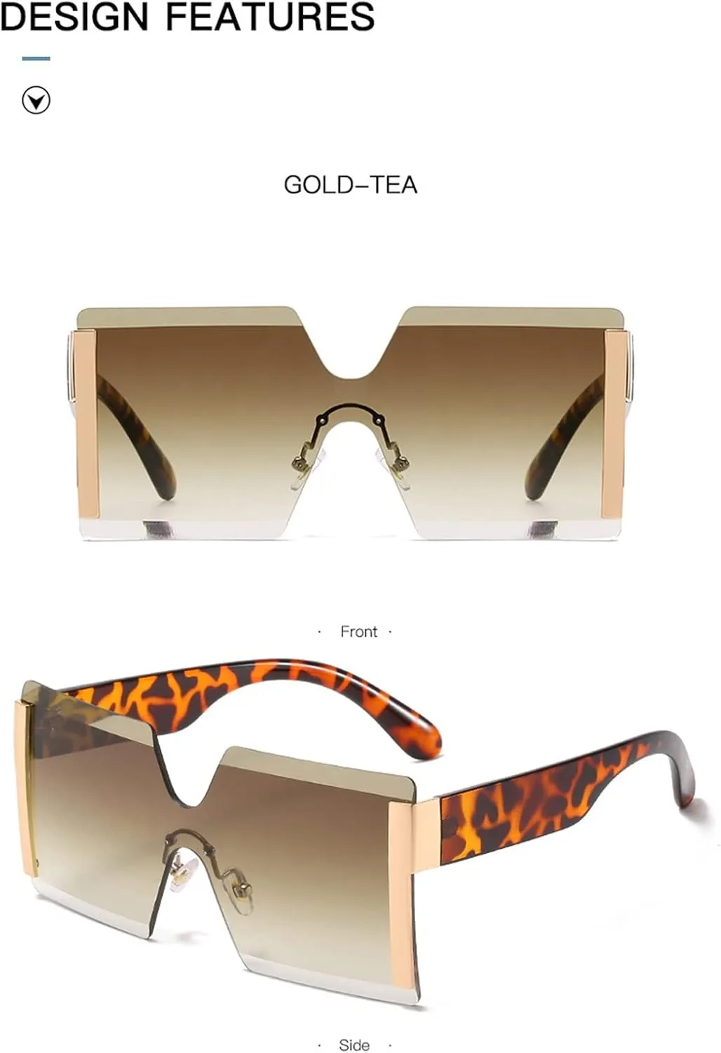 Fashion Oversized Square Rimless Sunglasses Women Flat Top Big Sun Glasses Female One Piece Travel Gafa (Color : 05, Size