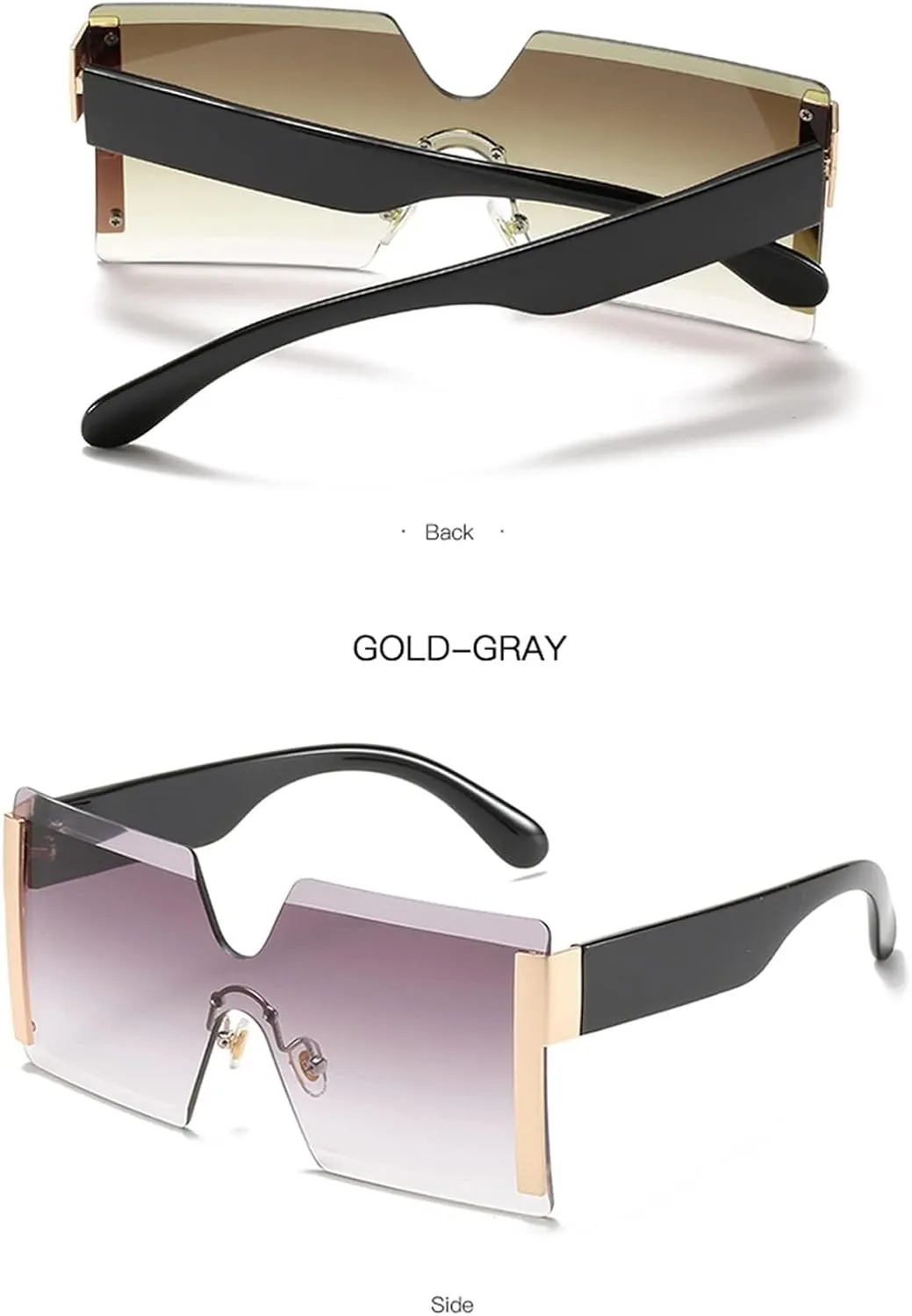 Fashion Oversized Square Rimless Sunglasses Women Flat Top Big Sun Glasses Female One Piece Travel Gafa (Color : 05, Size