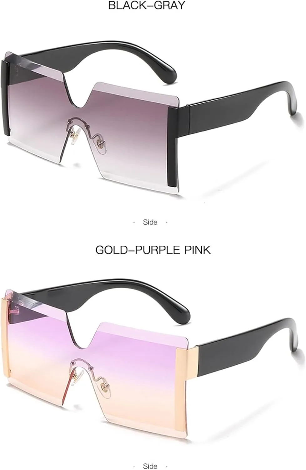 Fashion Oversized Square Rimless Sunglasses Women Flat Top Big Sun Glasses Female One Piece Travel Gafa (Color : 05, Size