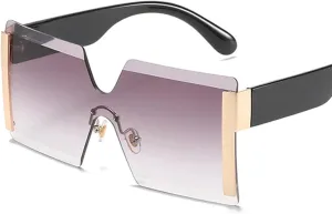 Fashion Oversized Square Rimless Sunglasses Women Flat Top Big Sun Glasses Female One Piece Travel Gafa (Color : 05, Size