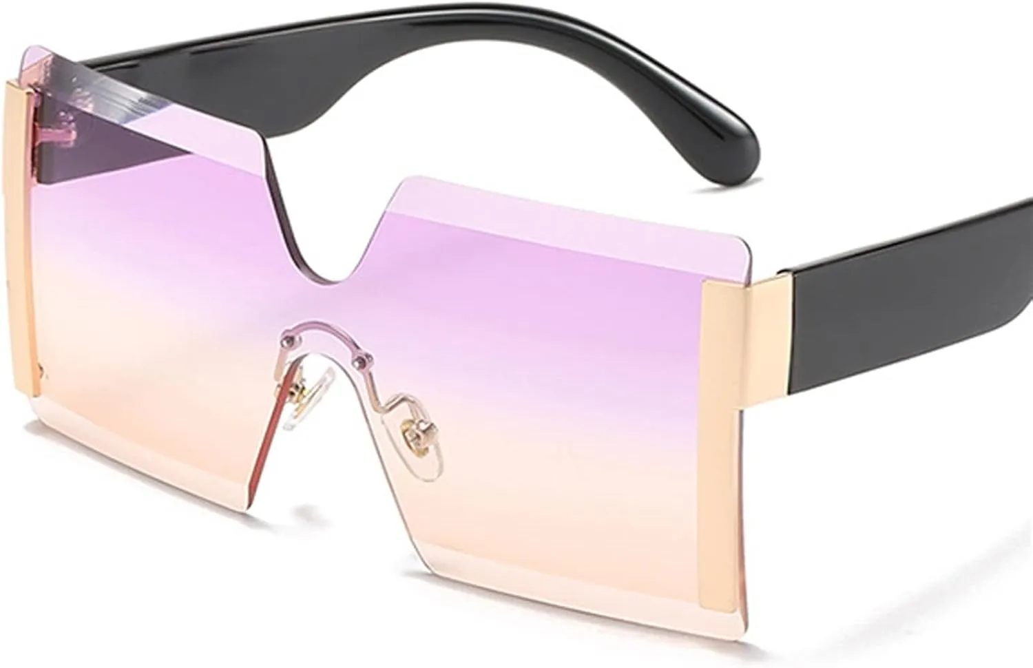 Fashion Oversized Square Rimless Sunglasses Women Flat Top Big Sun Glasses Female One Piece Travel Gafa (Color : 08, Size