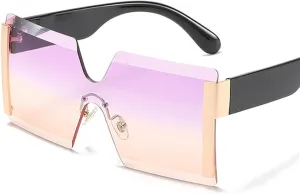 Fashion Oversized Square Rimless Sunglasses Women Flat Top Big Sun Glasses Female One Piece Travel Gafa (Color : 08, Size
