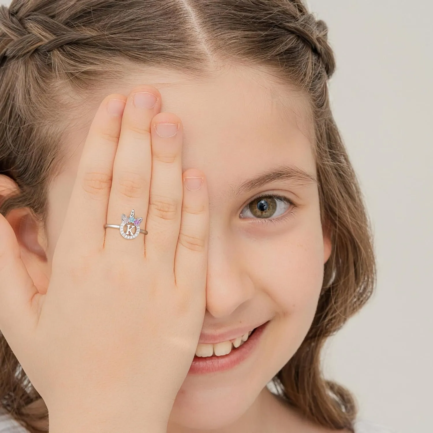 Initial Rings for Teen Girls - 14K Gold/White Gold/Rose Gold Plated Adjustable Unicorn Letter Rings for Girls