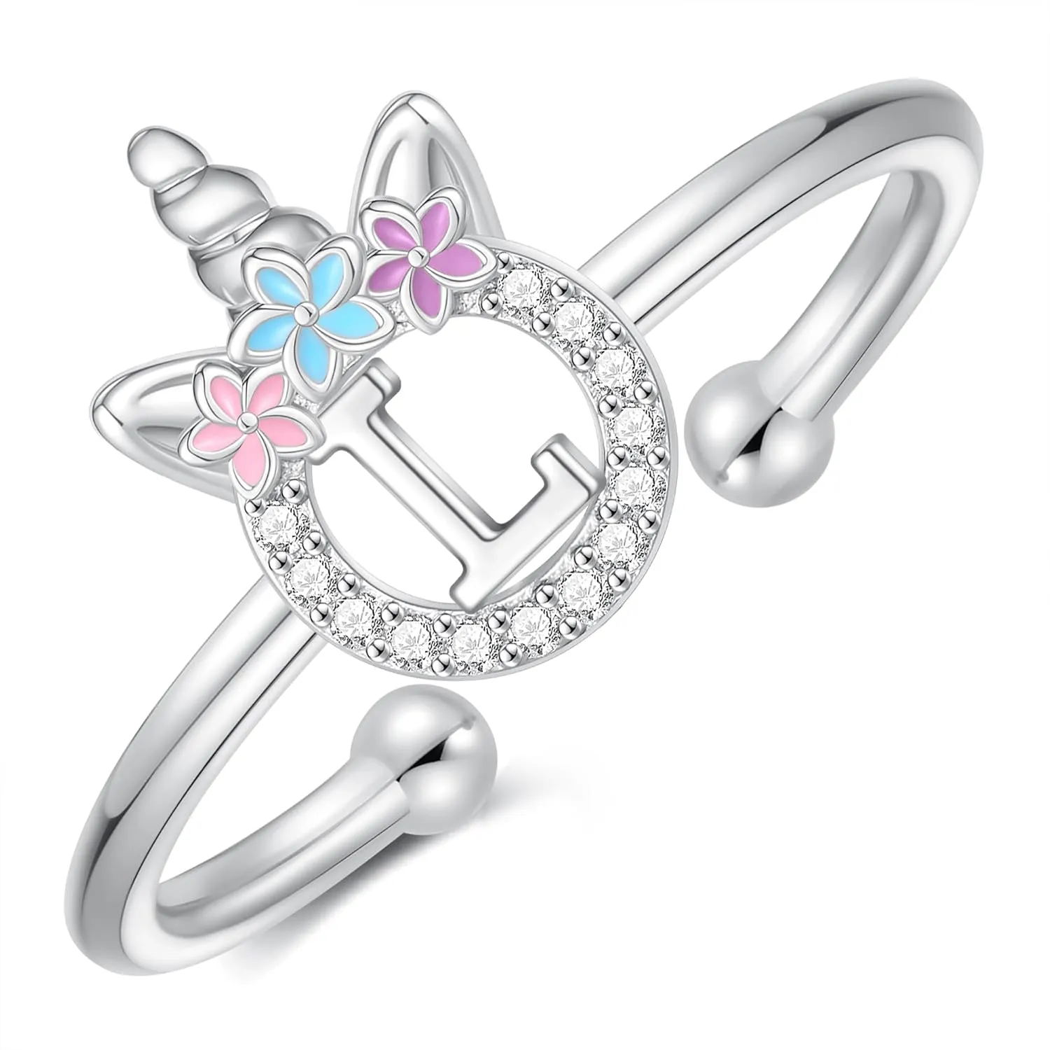 Initial Rings for Teen Girls - 14K Gold/White Gold/Rose Gold Plated Adjustable Unicorn Letter Rings for Girls
