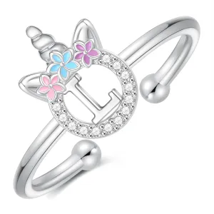 Initial Rings for Teen Girls - 14K Gold/White Gold/Rose Gold Plated Adjustable Unicorn Letter Rings for Girls