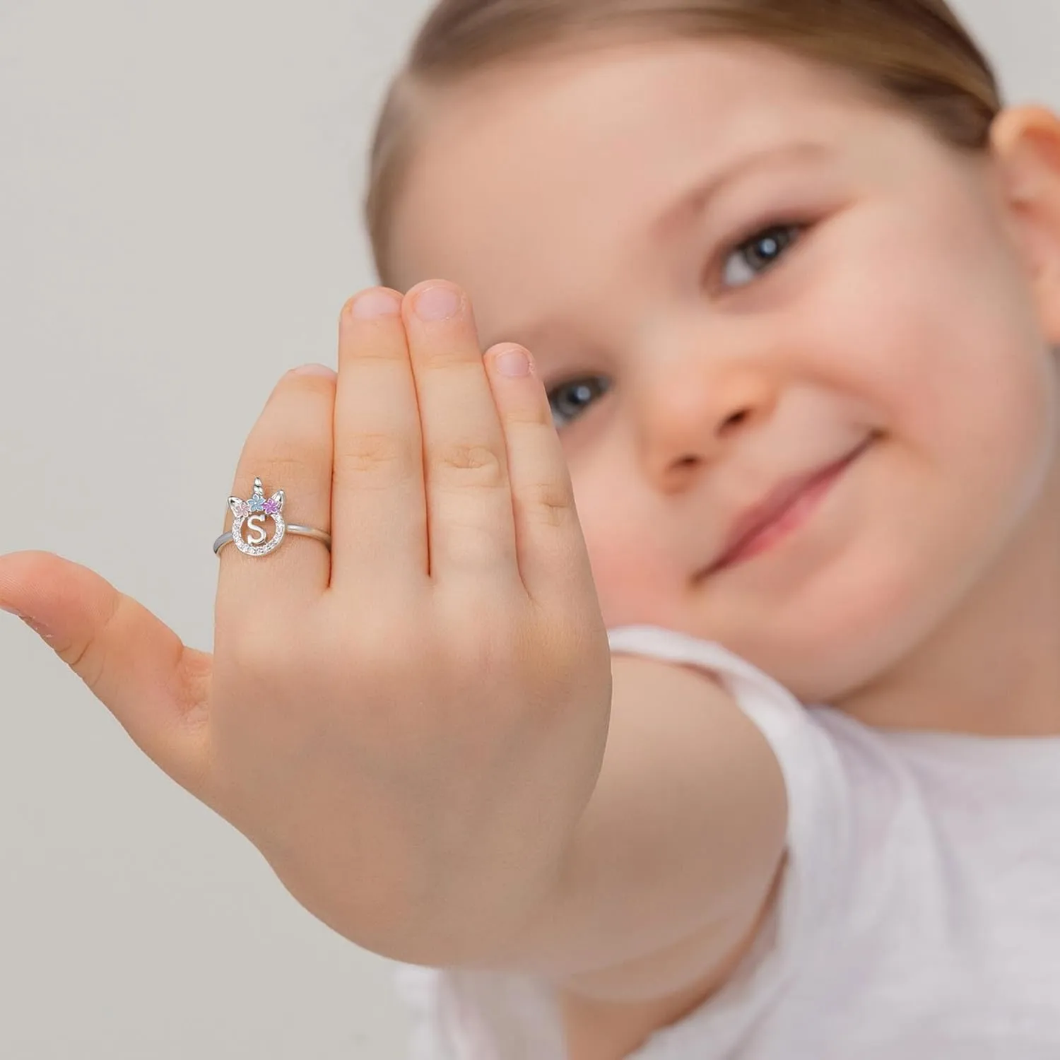 Initial Rings for Teen Girls - 14K Gold/White Gold/Rose Gold Plated Adjustable Unicorn Letter Rings for Girls