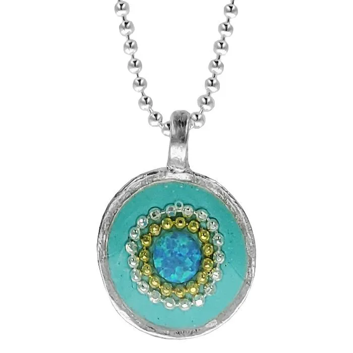 Israeli Minimalist Blue Opal Pools Pendant Necklace