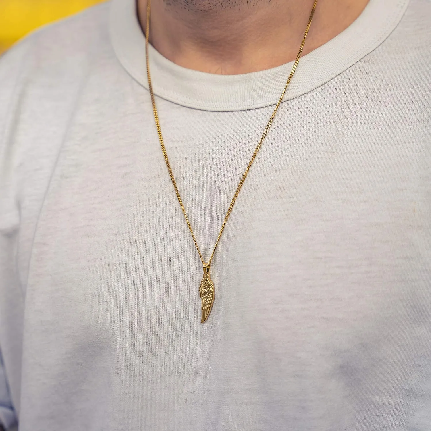 Made by Nami Pendant Necklace for Men 23" Gold & Silver Cuban Link Chain with Pendants for Men High-Quality Stainless Steel Necklace Premium Jewelry Gift for Him (Gold Wing)