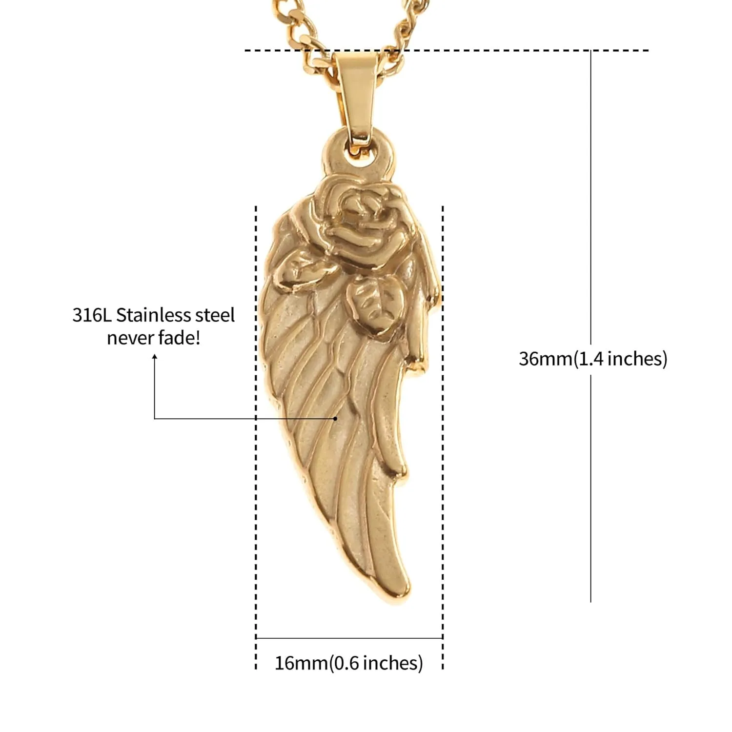 Made by Nami Pendant Necklace for Men 23" Gold & Silver Cuban Link Chain with Pendants for Men High-Quality Stainless Steel Necklace Premium Jewelry Gift for Him (Gold Wing)