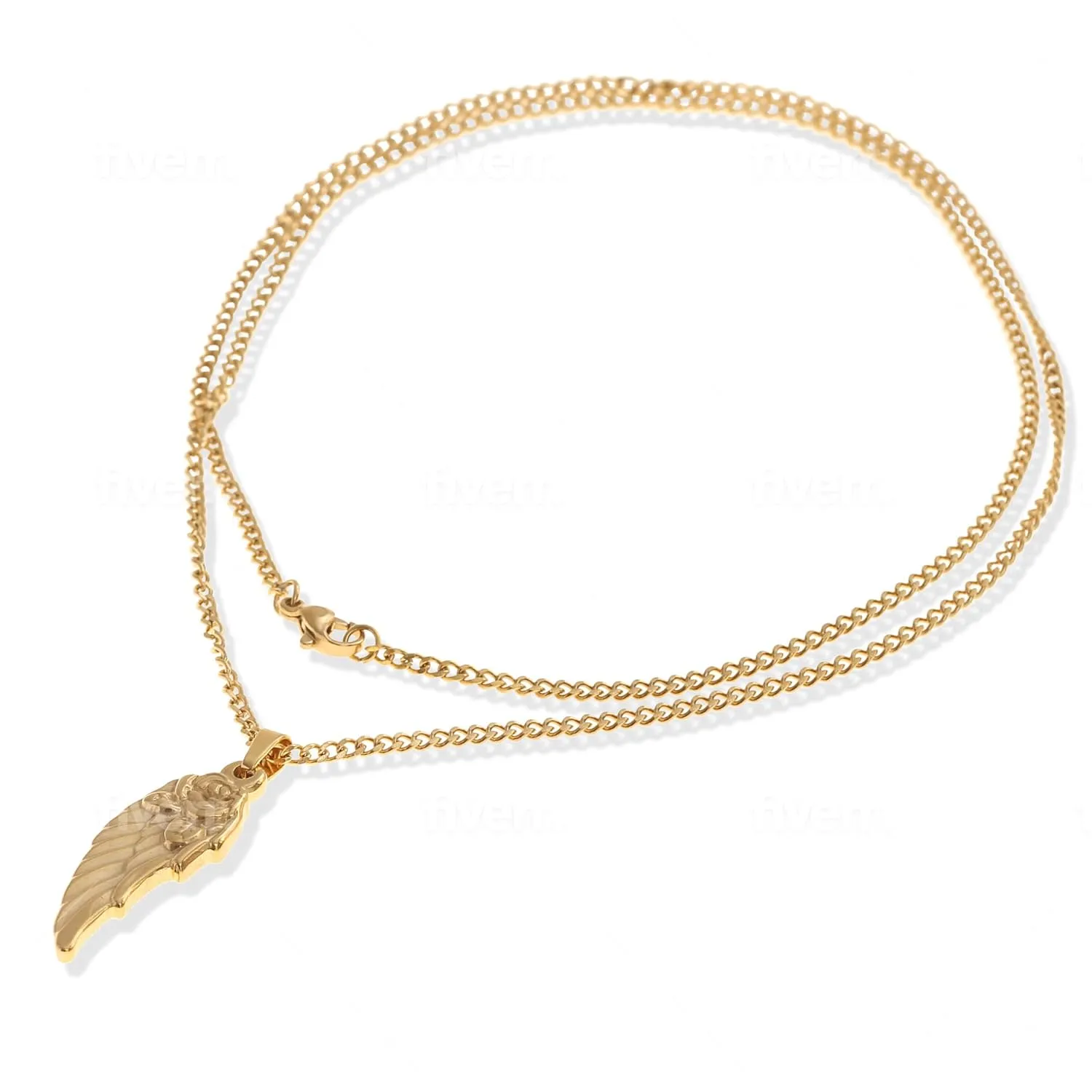 Made by Nami Pendant Necklace for Men 23" Gold & Silver Cuban Link Chain with Pendants for Men High-Quality Stainless Steel Necklace Premium Jewelry Gift for Him (Gold Wing)