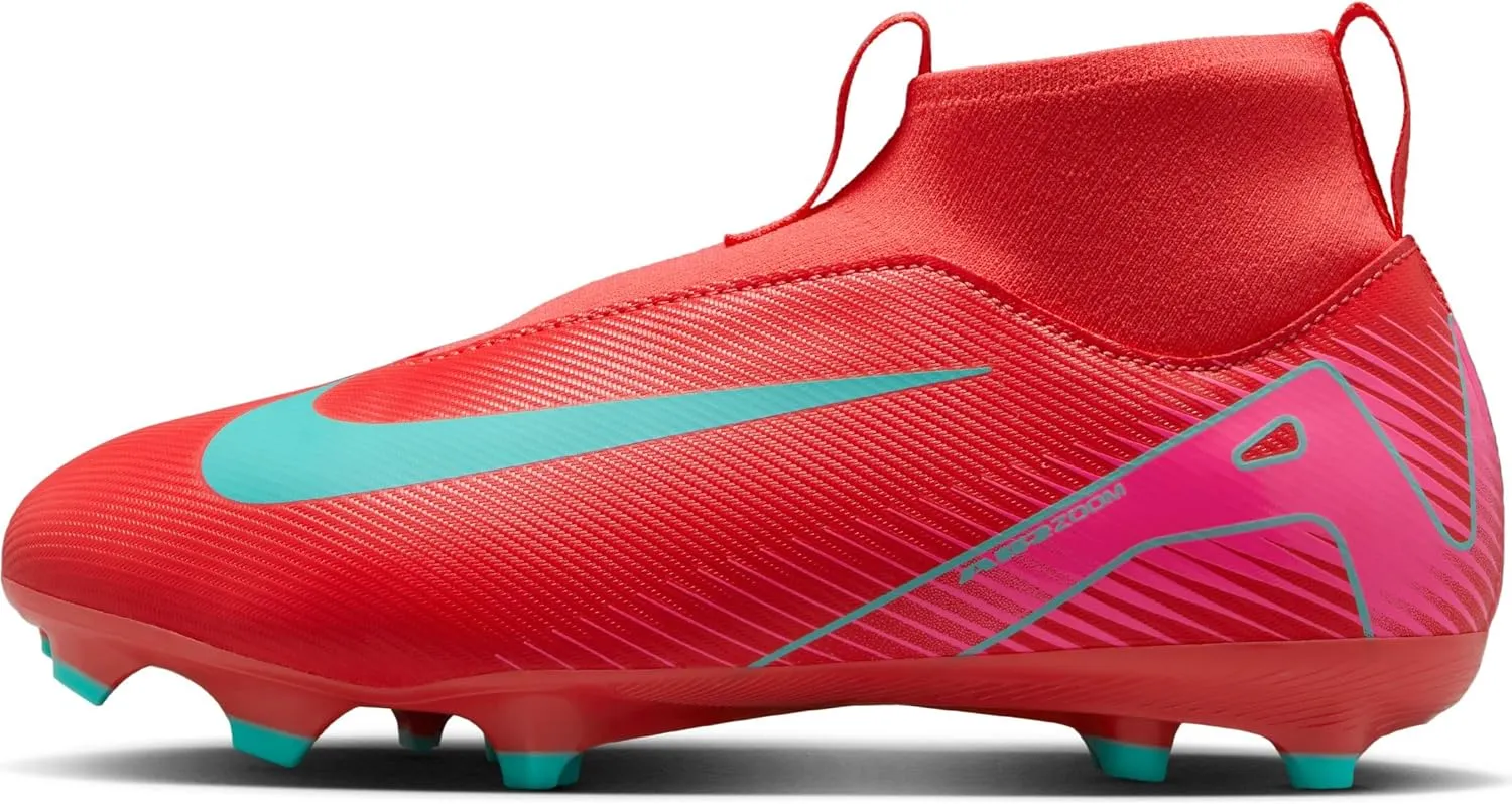 Nike Jr. Mercurial Superfly 10 Academy Little/Big Kids' MG High-Top Soccer Cleats (FQ8304-800, Ember Glow/Aurora Green)