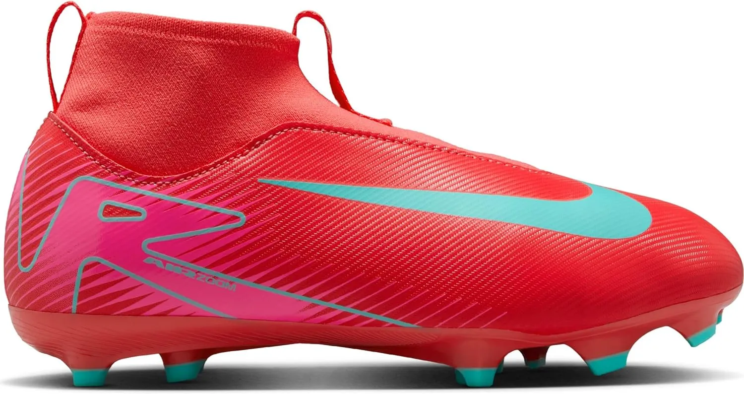 Nike Jr. Mercurial Superfly 10 Academy Little/Big Kids' MG High-Top Soccer Cleats (FQ8304-800, Ember Glow/Aurora Green)