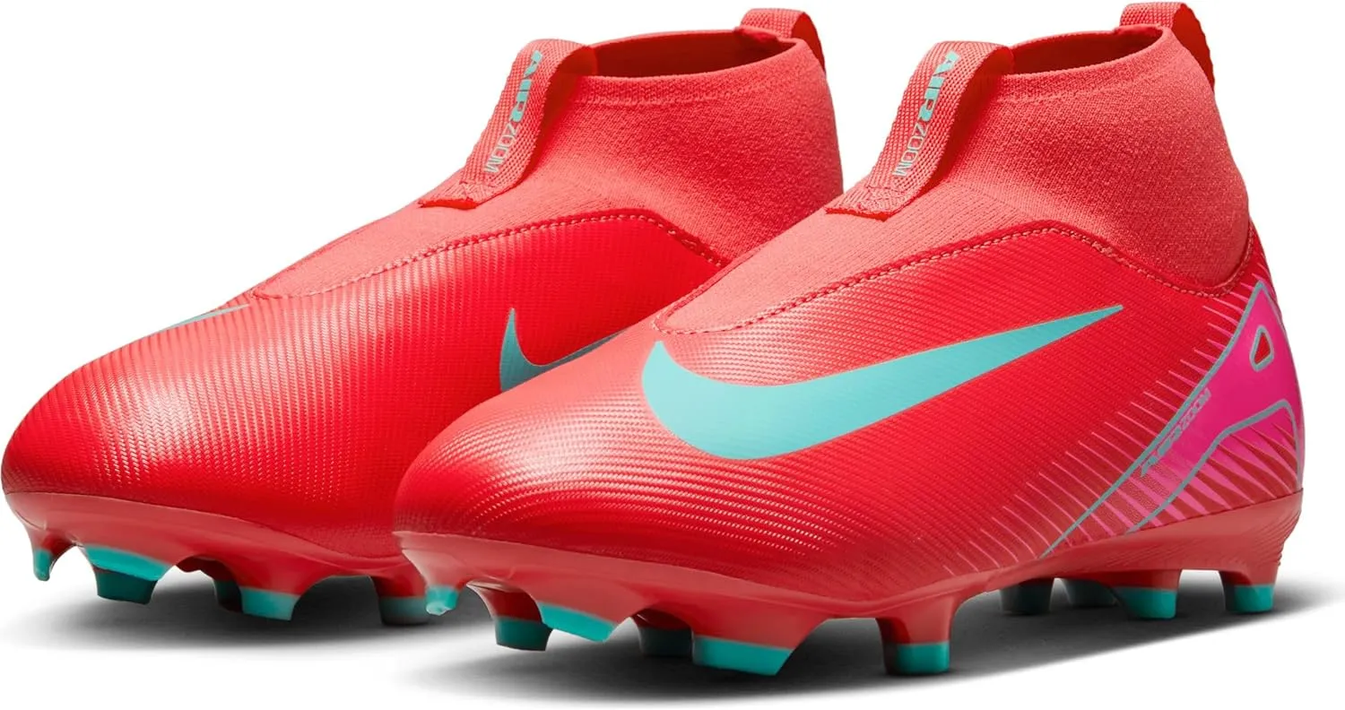 Nike Jr. Mercurial Superfly 10 Academy Little/Big Kids' MG High-Top Soccer Cleats (FQ8304-800, Ember Glow/Aurora Green)