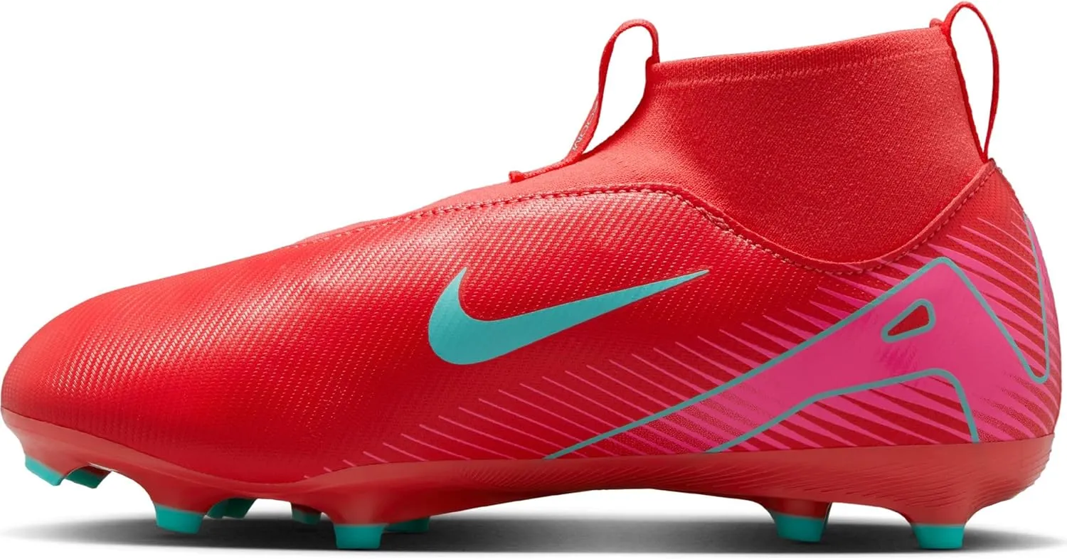 Nike Jr. Mercurial Superfly 10 Academy Little/Big Kids' MG High-Top Soccer Cleats (FQ8304-800, Ember Glow/Aurora Green)