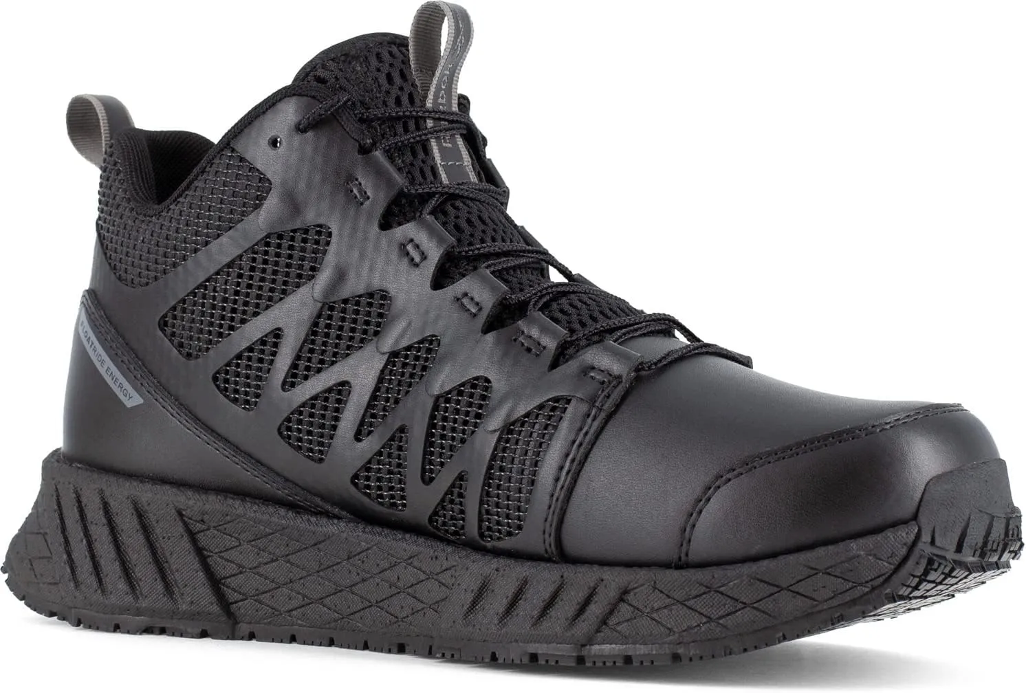 Reebok Work Floatride Energy Tactical, Men's, Black, Mid-High Athletic Style, Composite Toe, EH, Slip-Resistant Work Shoe