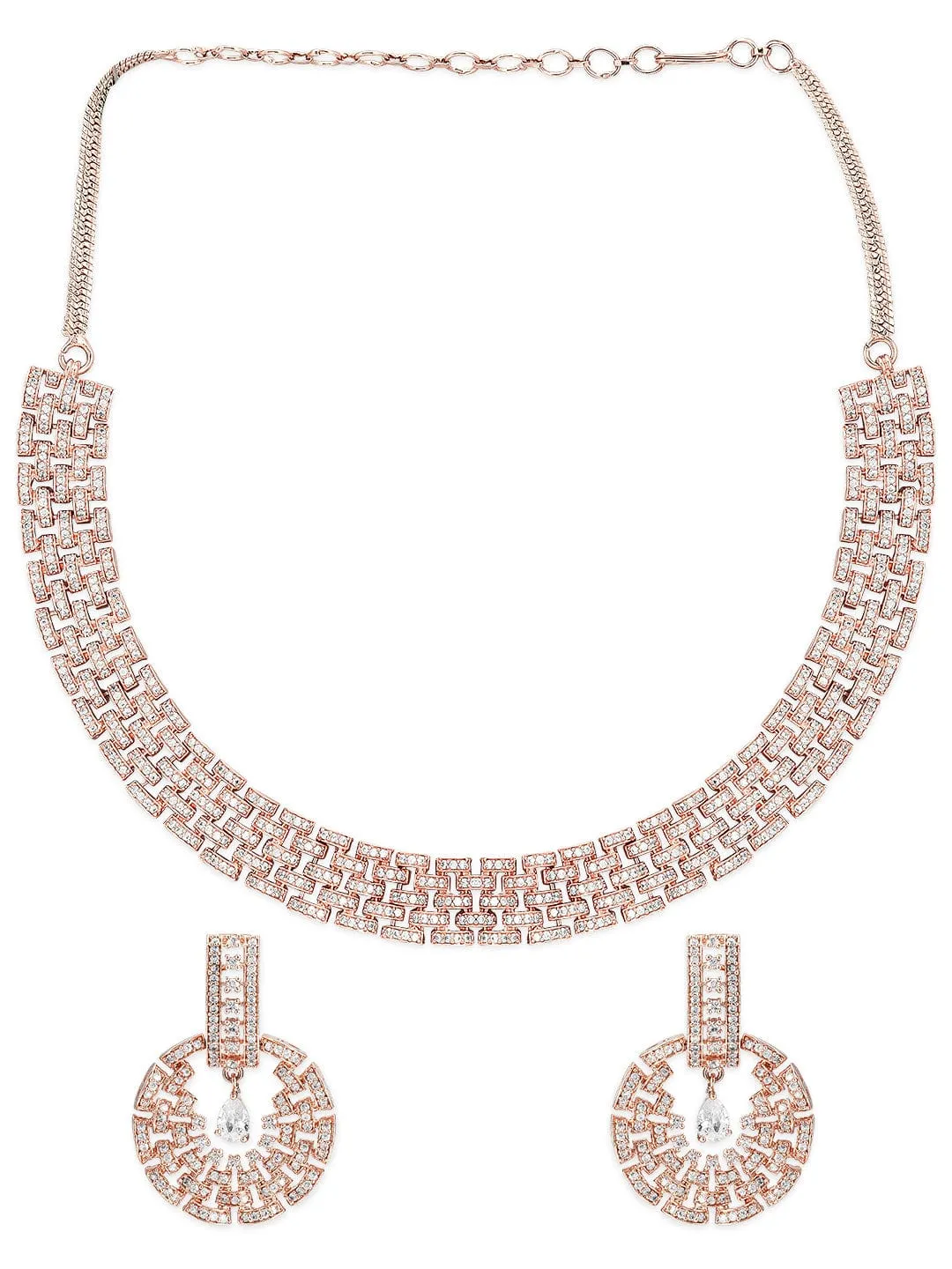 Rubans Rose Gold Plated Zirconia Stone Studded Necklace Set.