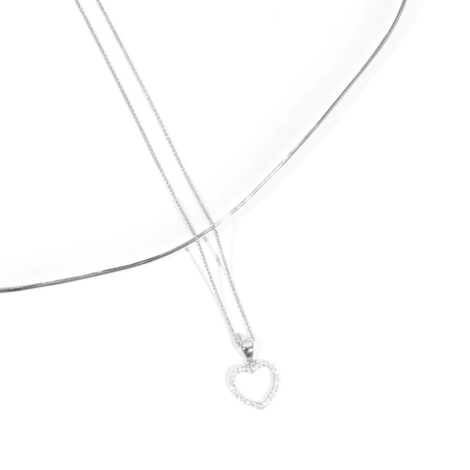 Sterling Silver CZ Small Open Heart Pendant
