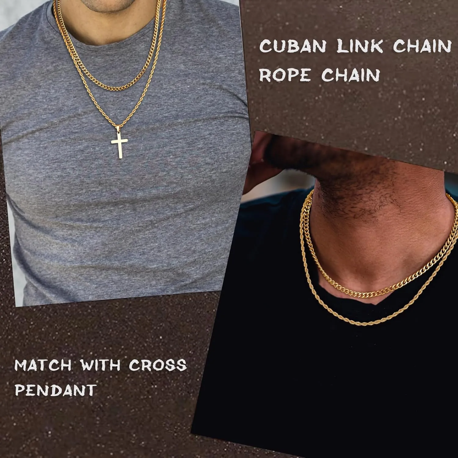 Yooblue Cross Necklace for Men, Gold Black Silver Mens Cross Necklaces Stainless Steel Cross Pendant Necklace Simple Jewelry Gifts Cross Chain Necklace for Men