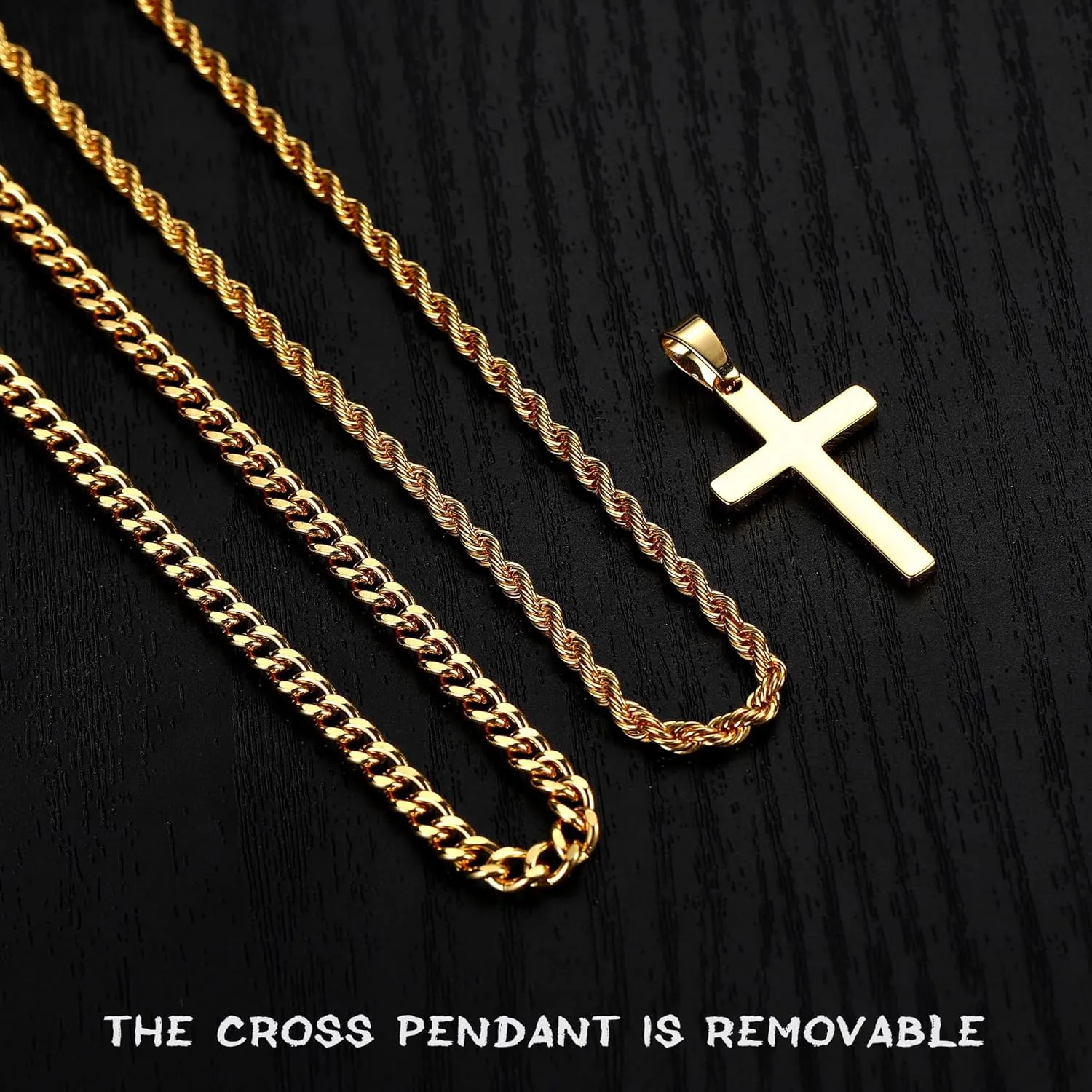 Yooblue Cross Necklace for Men, Gold Black Silver Mens Cross Necklaces Stainless Steel Cross Pendant Necklace Simple Jewelry Gifts Cross Chain Necklace for Men